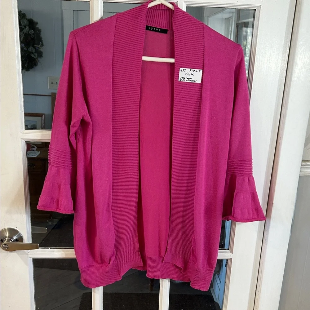 435. Cyrus Open-Front Magenta Bell-Sleeve Cardigan - Picture 1 of 7